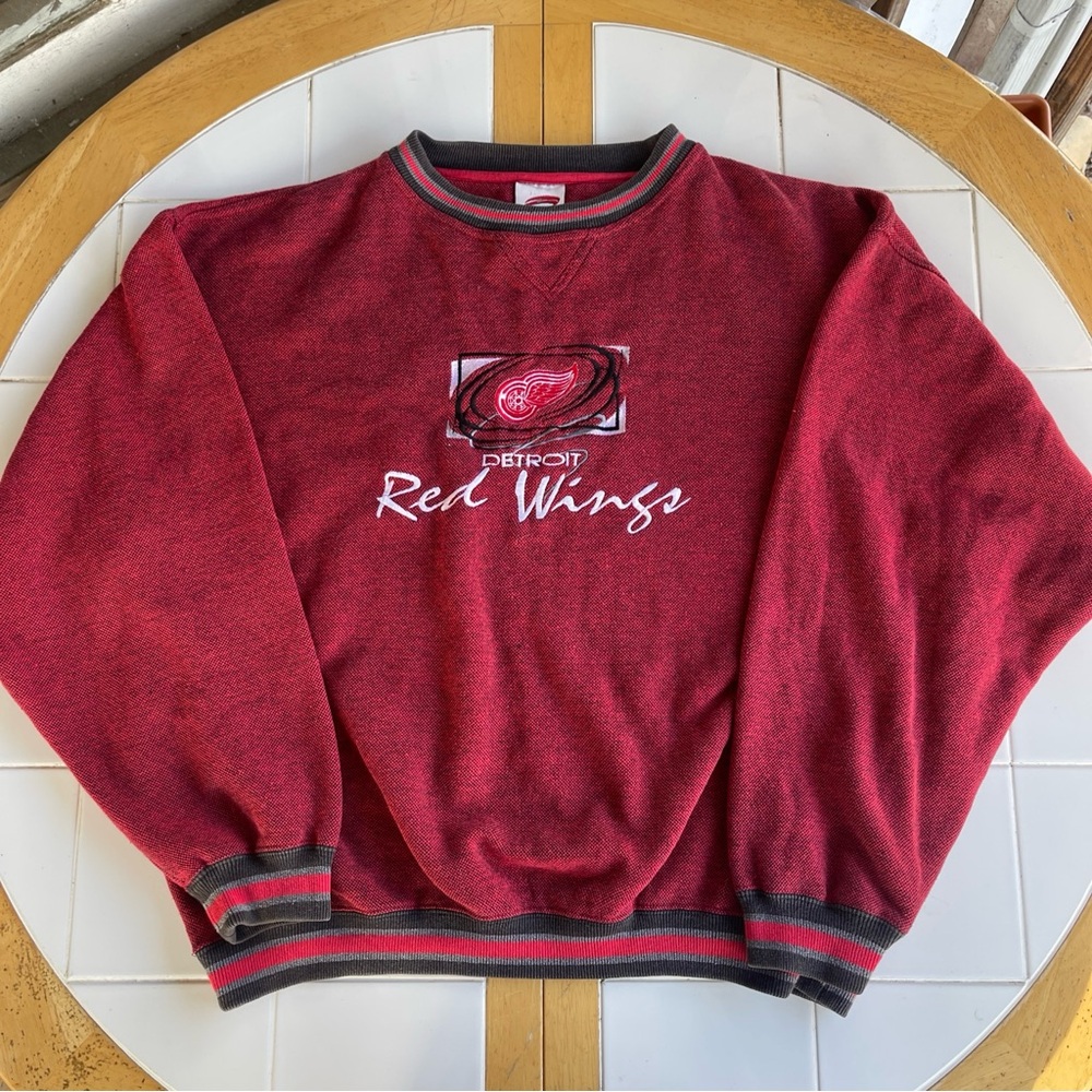 Vintage Detroit Redwings Crewneck Sweater Large NHL Cadre Athletic Knit 90s